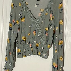 H&M Floral Blouse - Pastel Green with Yellow Accents
